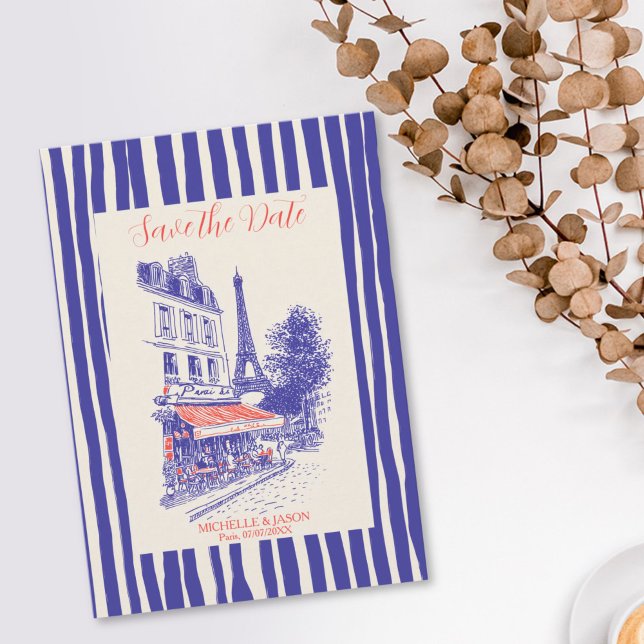 Reserva La Fecha Dibujo Chic París Torre Eiffel Caprichosa (CHIC EIFFEL TOWER PARIS WEDDING WHIMSICAL INVITATION)