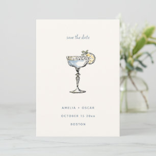 Reserva La Fecha Dibujo divertido de cóctel Margarita azul de boda