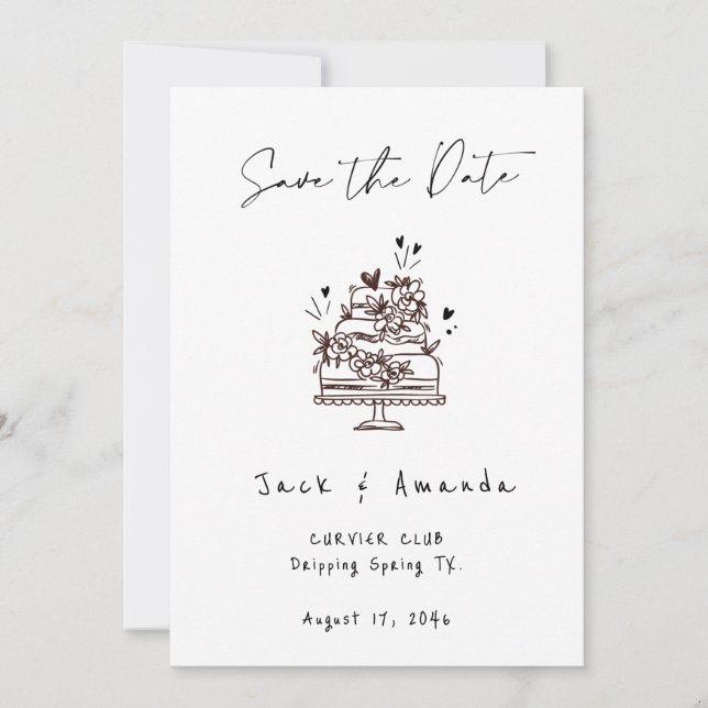 Reserva La Fecha Dibujo manual de script simple Boda guardar la fec (Anverso)