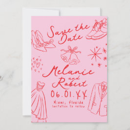 Reserva La Fecha Dibujos a mano de novio y novia en blanco y negro