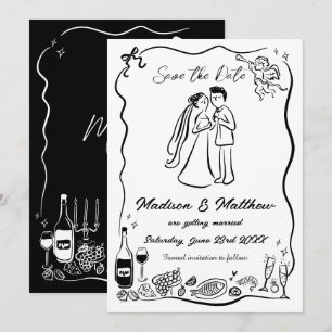 Reserva La Fecha Dibujos a Mano Garabatos Novia y Novio Boda