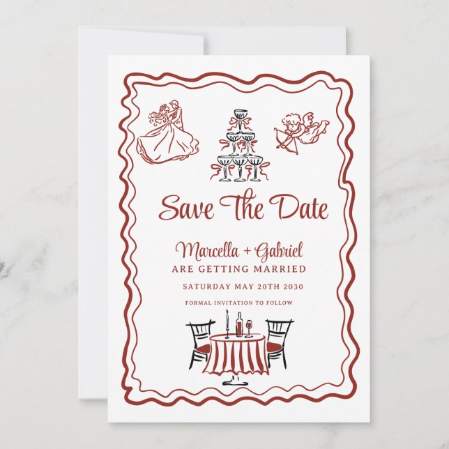 Reserva La Fecha Dibujos a Mano Italian Wedding Save The Date (Anverso)