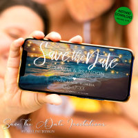 Digital Sunset Beach Save the Date Invitation