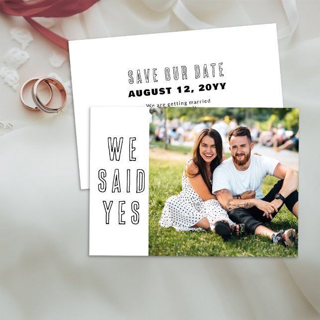 Reserva La Fecha Dijimos sí con foto de simple Boda moderno (We Said Yes .. Photo Wedding Save the Date Card)