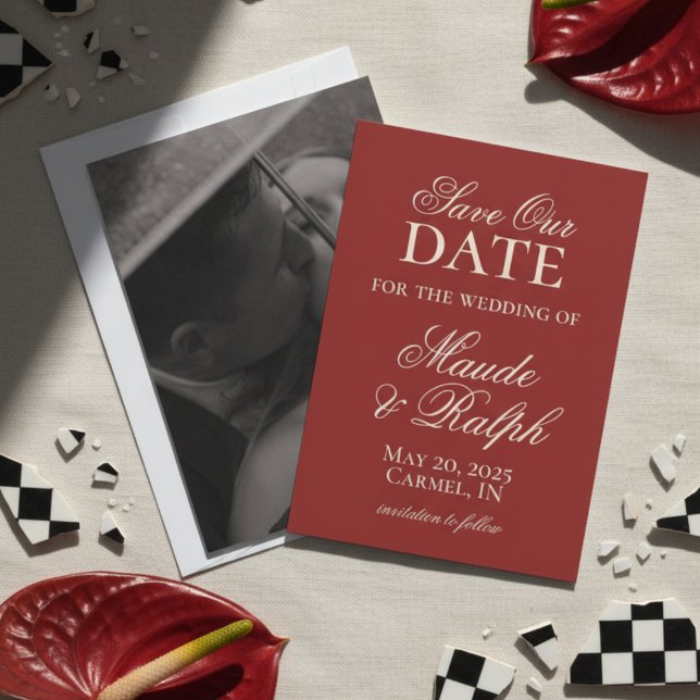 Reserva La Fecha Dinero Viejo Negrita Boda de Fotos Rojas Guardar l (Luxury Classic Red Wedding Suite Theme with options to personalize for your special day!)