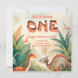Reserva La Fecha Dinosaurio 1 cumpleaños jungla acuarela