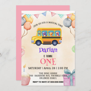 Reserva La Fecha Dinosaurio divertido de vuelta a la tarta de autob