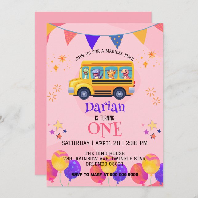 Reserva La Fecha Dinosaurio divertido de vuelta a los chicas de aut (Anverso / Reverso)