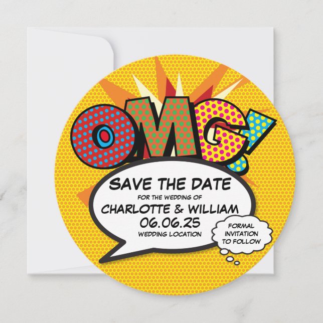 Reserva La Fecha Dios mío Guarda la Fecha Diversión Arte Pop de Cóm (Anverso)