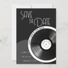 Reserva La Fecha Disco de Vinilo Retro 70s Blanco y Negro Minimalis