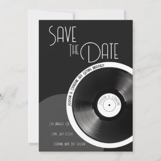 Reserva La Fecha Disco de Vinilo Retro 70s Blanco y Negro Minimalis