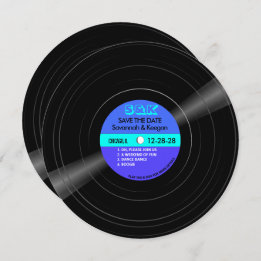 Reserva La Fecha Disco Vinyl Record Blue Aqua Stripes Boda