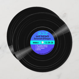 Reserva La Fecha Disco Vinyl Record Blue Aqua Stripes Boda