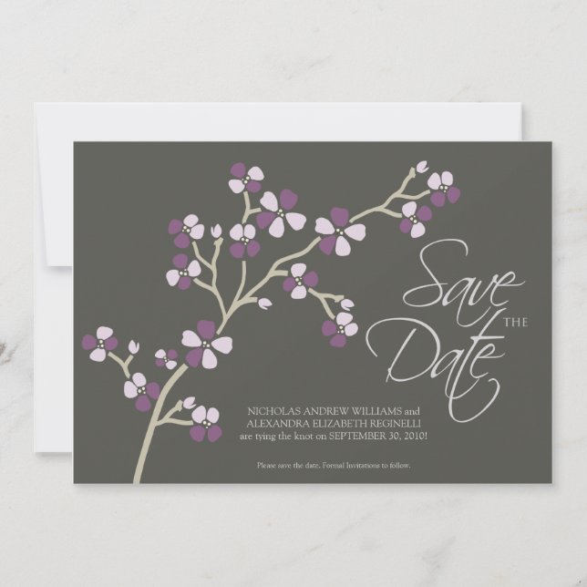 Reserva La Fecha Diseñador de cerezos con flores 5X7 Guardar fecha  (Anverso)