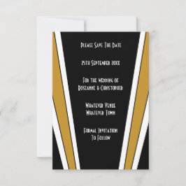 Reserva La Fecha Diseño Art Déco Boda Negra y Dorada