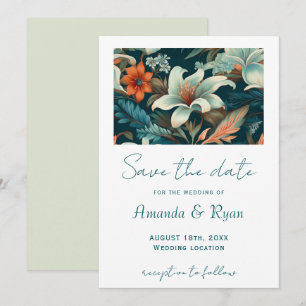 Reserva La Fecha Diseño Botánico Floral Tropical Elegante para Boda