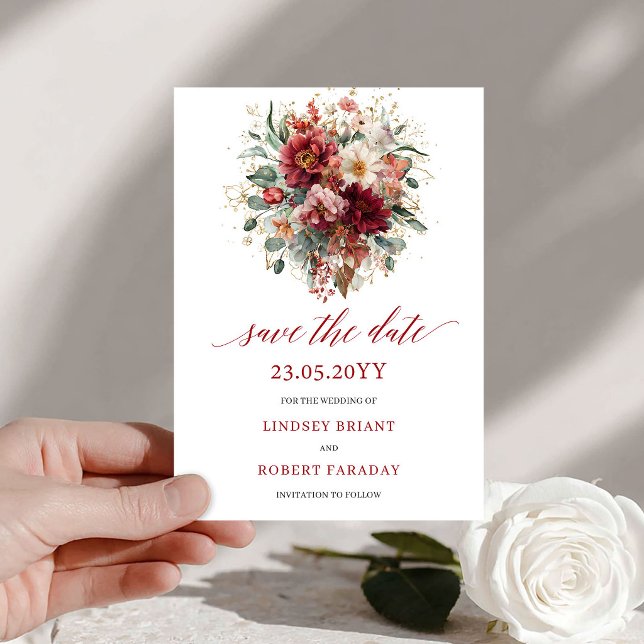 Reserva La Fecha Diseño de Aviso de Fecha de Bodas de Otoño en Mars (Burgundy Fall Marsala Gold Save The Date Design

)