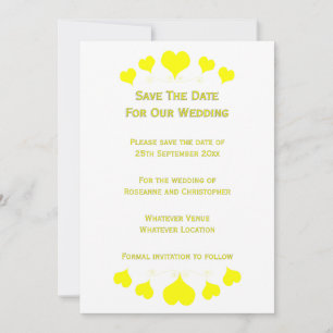 Reserva La Fecha Diseño de Corazones Amarillos para Boda
