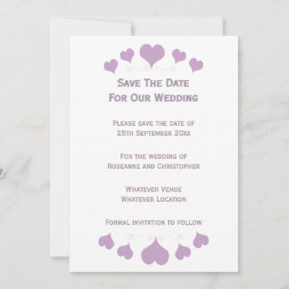 Reserva La Fecha Diseño de Corazones de Lila Boda