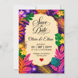 Reserva La Fecha Diseño Floral de Hojas Tropicales