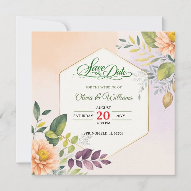 Reserva La Fecha Diseño floral elegante (Anverso)