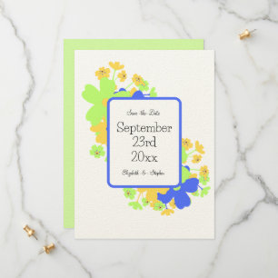 Reserva La Fecha Diseño floral elegante en azul verde amarillo