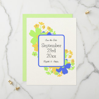 Reserva La Fecha Diseño floral elegante en azul verde amarillo