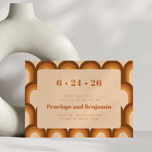 Reserva La Fecha Diseño Retro Groovy 70s Boda Bohemio Marrón