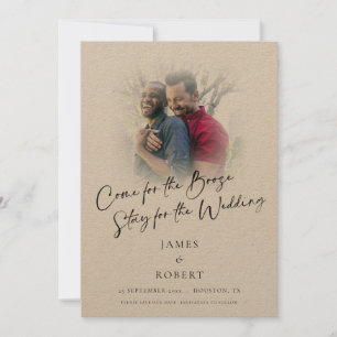 Reserva La Fecha Diversión Ven Para Booze Foto Superpuesta Boda Gay