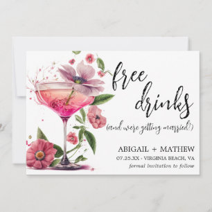 Reserva La Fecha Divertido Cóctel Floral Rosa Foto Tendencia Boda