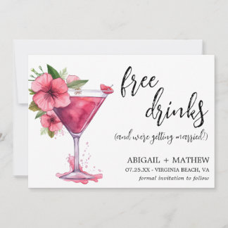 Reserva La Fecha Divertido cóctel rosa foto moderna tendencia boda