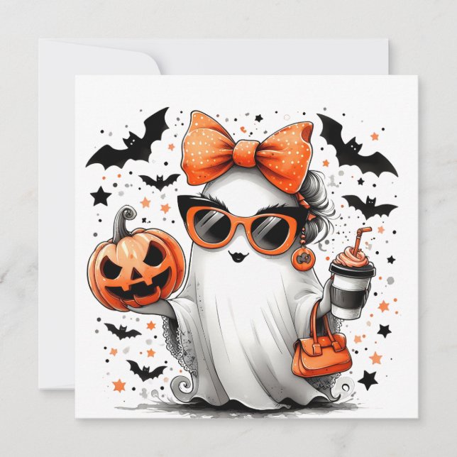 Reserva La Fecha Divertido fantasma de Halloween (Anverso)