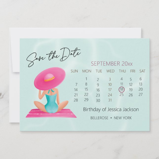 Reserva La Fecha Divertido Fiesta de la piscina de verano acuarela  (Anverso)