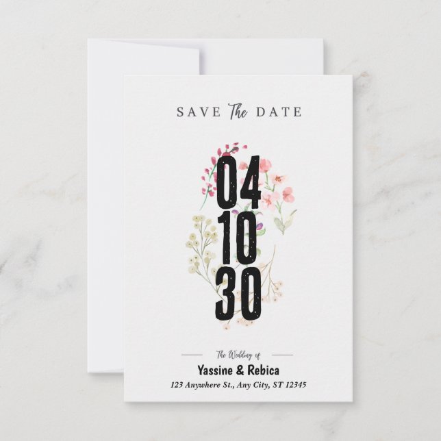 Reserva La Fecha Documento A4 de Save The Date floral gris (Anverso)
