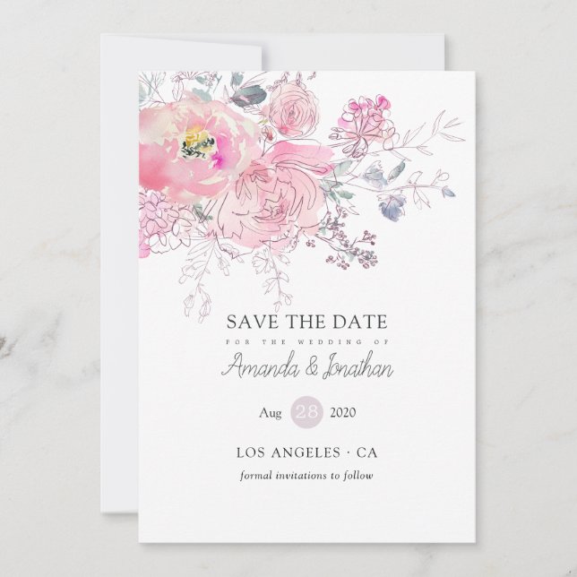 Reserva La Fecha Doodle acuarela Boda floral foto (Anverso)