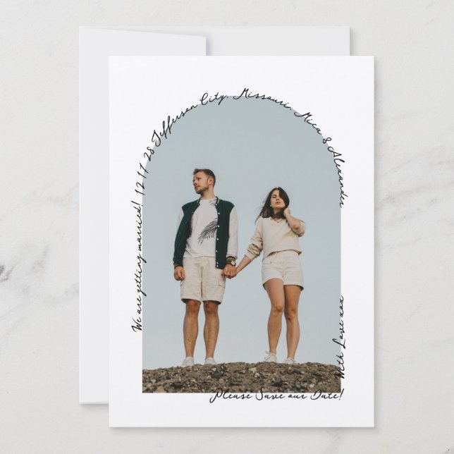 Reserva La Fecha Doodle retro simple manuscrito negro y blanco (Anverso)