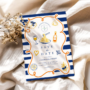 Reserva La Fecha Doodles de Boda de comida italiana de la Marina