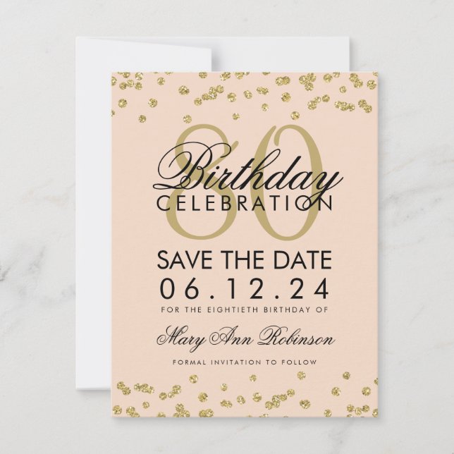 Reserva La Fecha Dorado Rubor Pink 80 cumpleaños Save Date Confetti (Anverso)