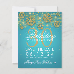 Reserva La Fecha Dorado Verde azulado 30 cumpleaños Save Date Winte