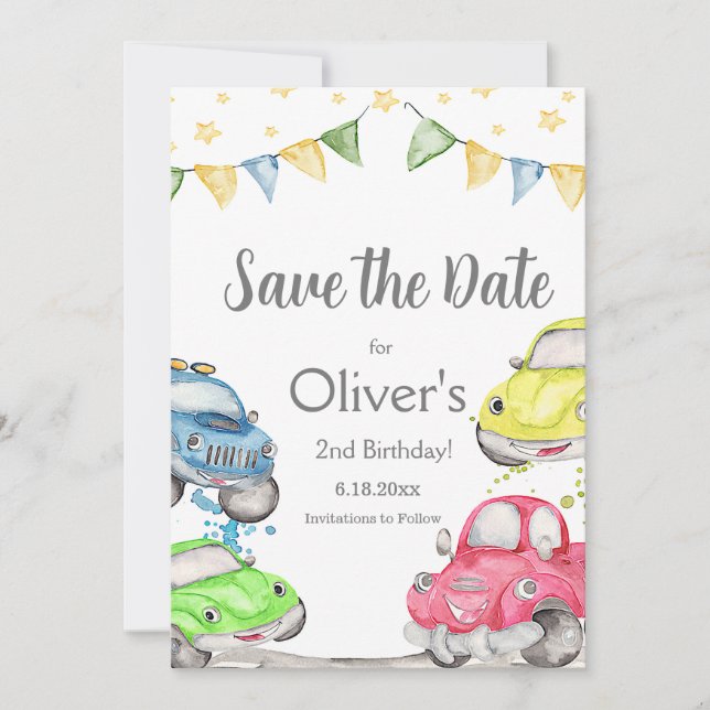 Reserva La Fecha Dos coches de carreras de cumpleaños rápidos (Anverso)