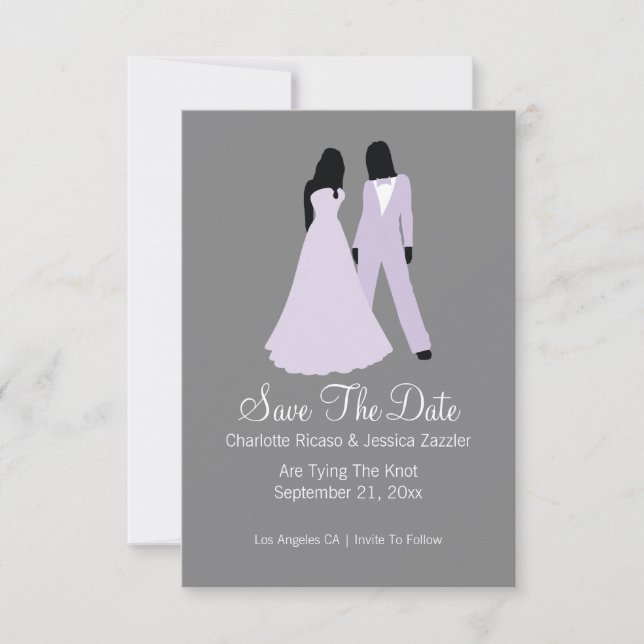 Reserva La Fecha Dos Novias Salvan La Fecha Boda (Lilac Y Gris) (Anverso)