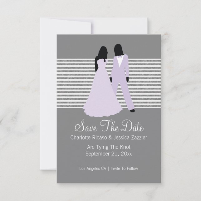Reserva La Fecha Dos Novias Salvan La Fecha Boda (Lilac Y Gris) (Anverso)