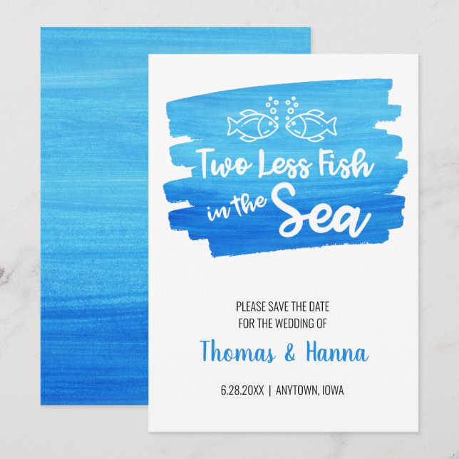 Reserva La Fecha Dos pescados menos en el Boda acuarela marino salv (Anverso / Reverso)