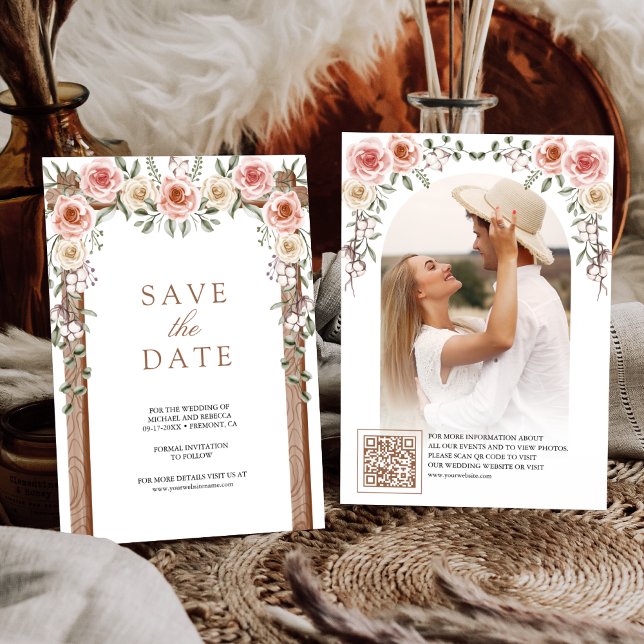 Reserva La Fecha Dosel De Fotos Florales Boho De Madera Rústica Bod (Subido por el creador)