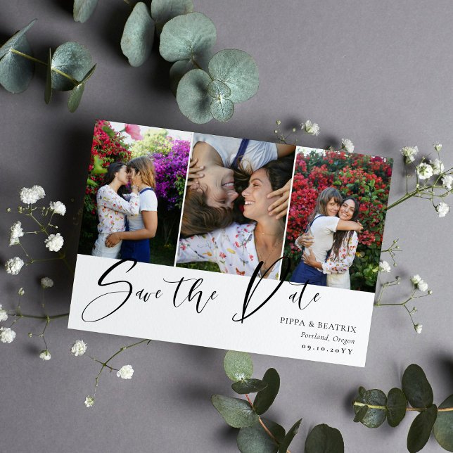 Reserva La Fecha Double Sided Photo Collage Wedding Save the Date (Subido por el creador)