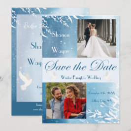 Reserva La Fecha Doves de color azul foto matrimonio Guardar la fec