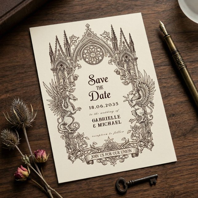 Reserva La Fecha Dragón Gótico Medieval Grifo papel antiguo (Subido por el creador)