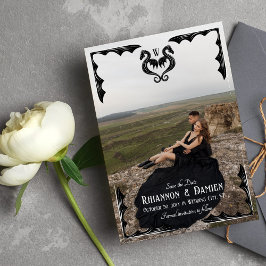 Reserva La Fecha Dragón negro Monograma Fantasía Boda foto