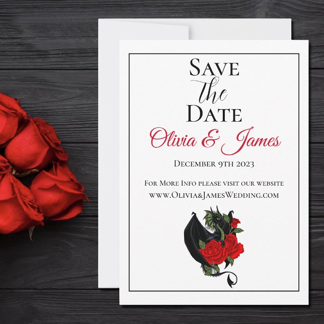 Reserva La Fecha Dragón negro Roses rojos Fantasía Boda (Subido por el creador)