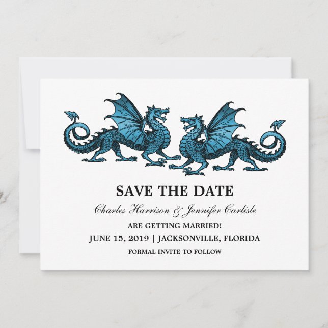 Reserva La Fecha Dragones Blue Elegant Save the Date Invite (Anverso)